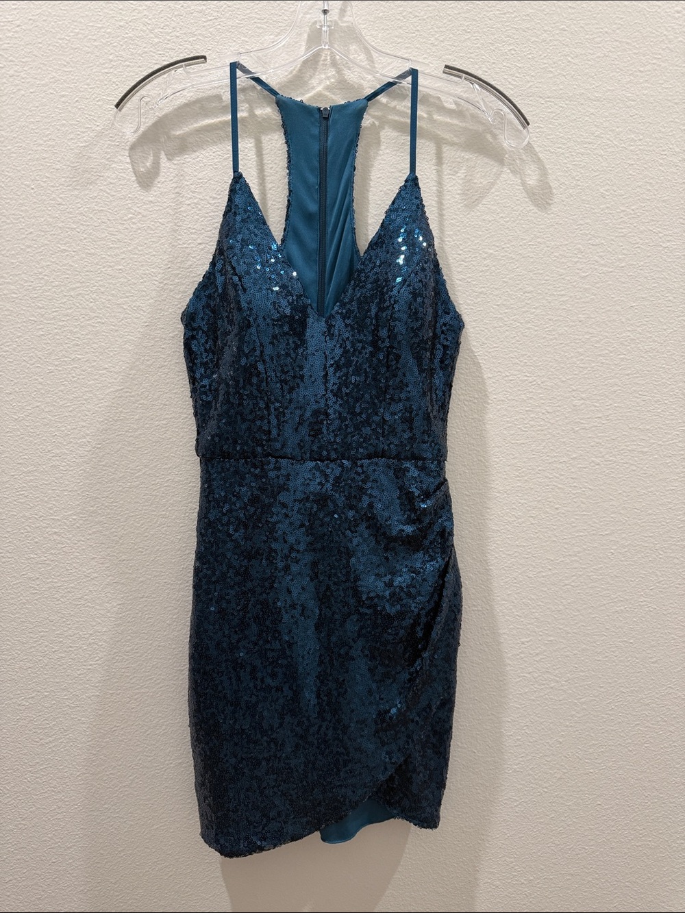 B Darlin Teal Sequin V-Neck Mini Dress